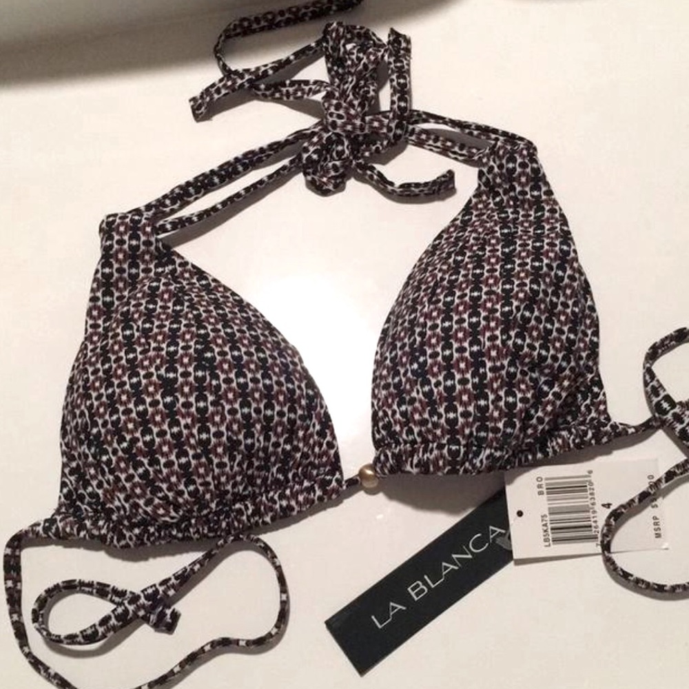 La Blanka brown-black bikini top, size: 4, new, never worn.
